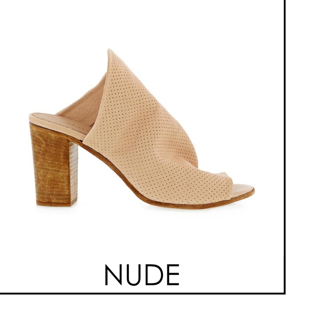 MARCO RICCI Open Toe High Vamp Perforated Mule Nude 37